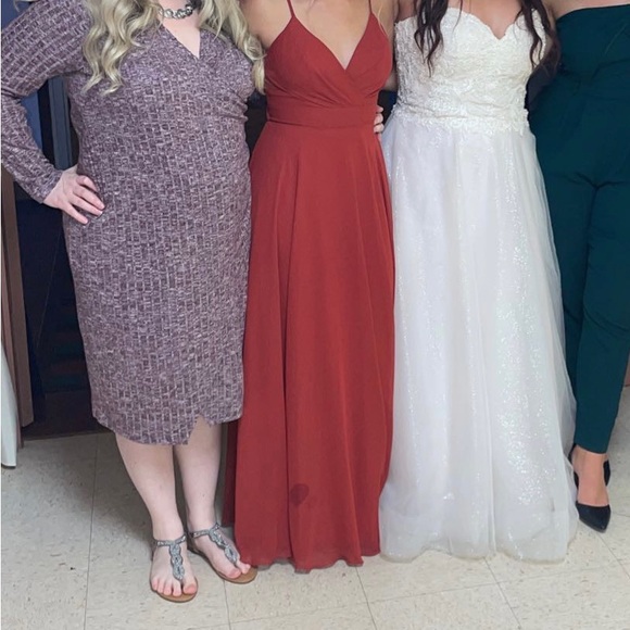 Women’s Azazi Rust Colored Chiffon Bridesmaid Dress Size A2 - Picture 6 of 7